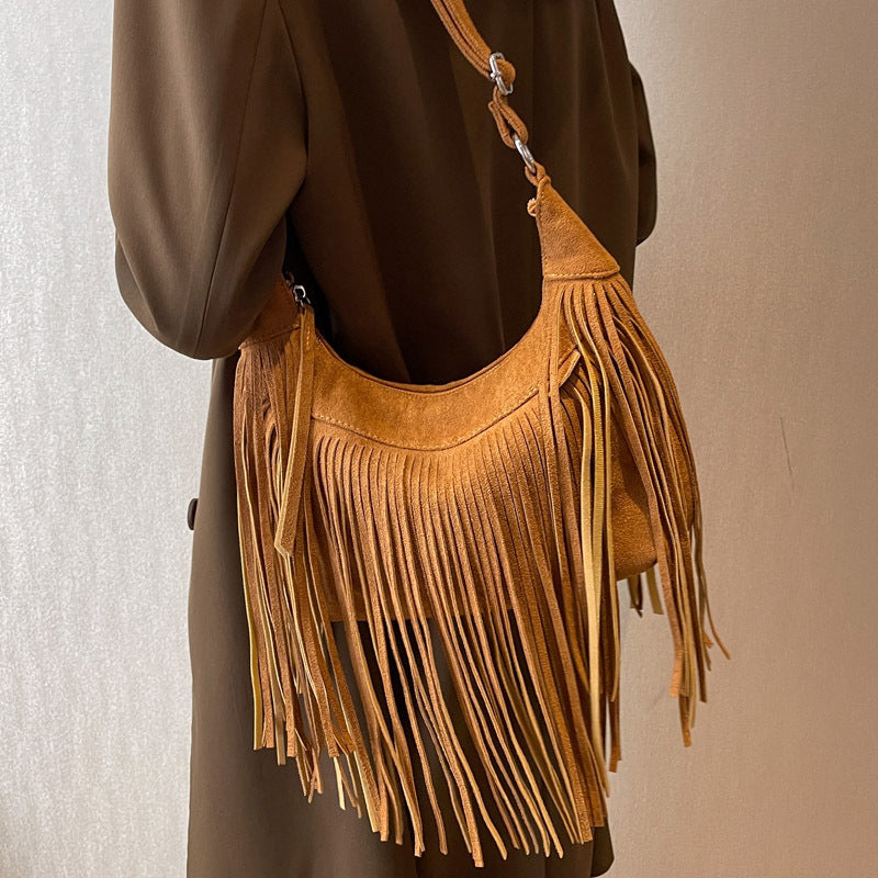 Wholesale Polyester Frosted Tassel Shoulder Bag